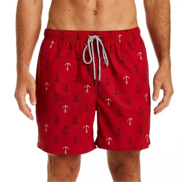 Rainforest Men's Mesh Lined Quick Drying Swim Trunk, Ships Ahoy, Ribbon Red, - Picture 1 of 6